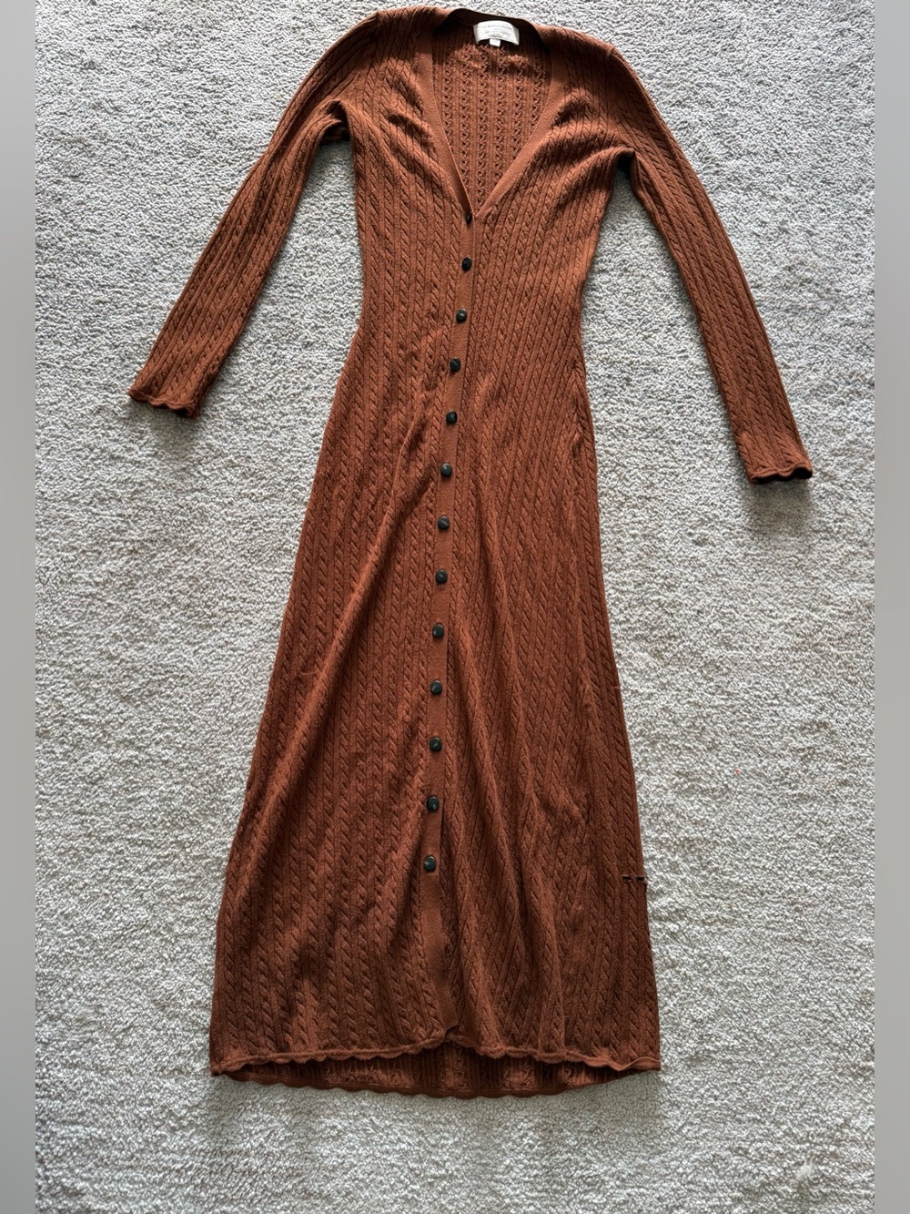 Sezane Button-Front Rust Brown Long Sleeve Knit Dress